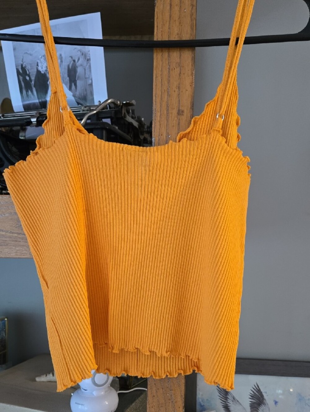 Pieces - Button-Front Ribbed Spaghetti Strap Cami - Orange - Picture 3 of 3